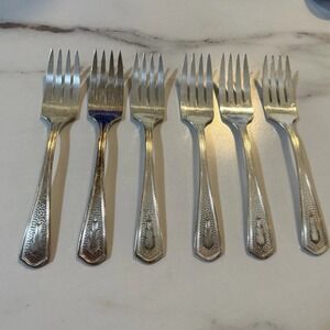 Beacon‎ Silverplate Dessert Forks (11) 1931 Miami Pattern MCM Vtg 6"